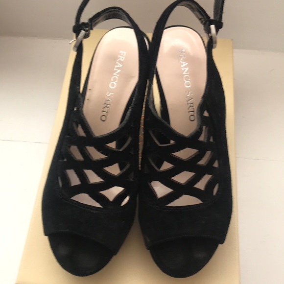 FANCO SARTO SASHA WEDGE, BLACK SUEDE, SZ 7 - Picture 2 of 7